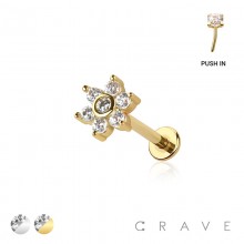 MULTI CZ FLOWER TOP THREADLESS (PUSH IN) 316L SURGICAL STEEL LABRET SET